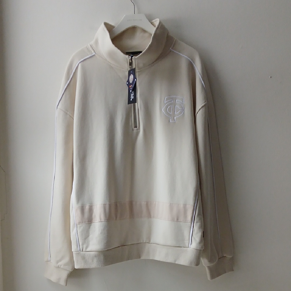The Wild Collective MLB Twins 1/4 Zip Sweatshirt Cream Women's XL NWT
